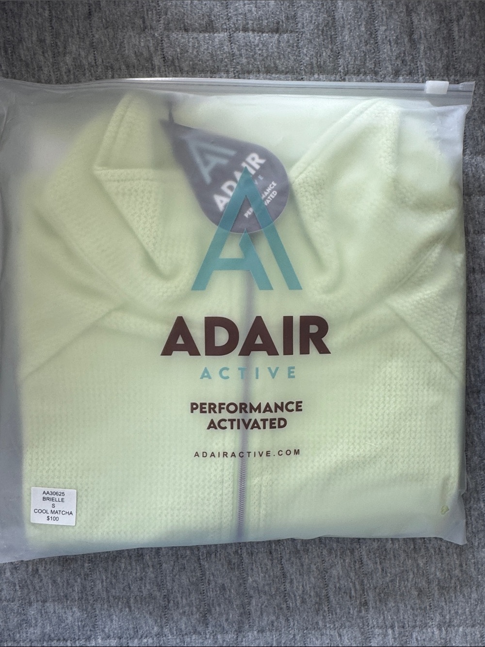 Adair Active “Brielle” Waffle Quarter-Zip — Cool Matcha, Size Small